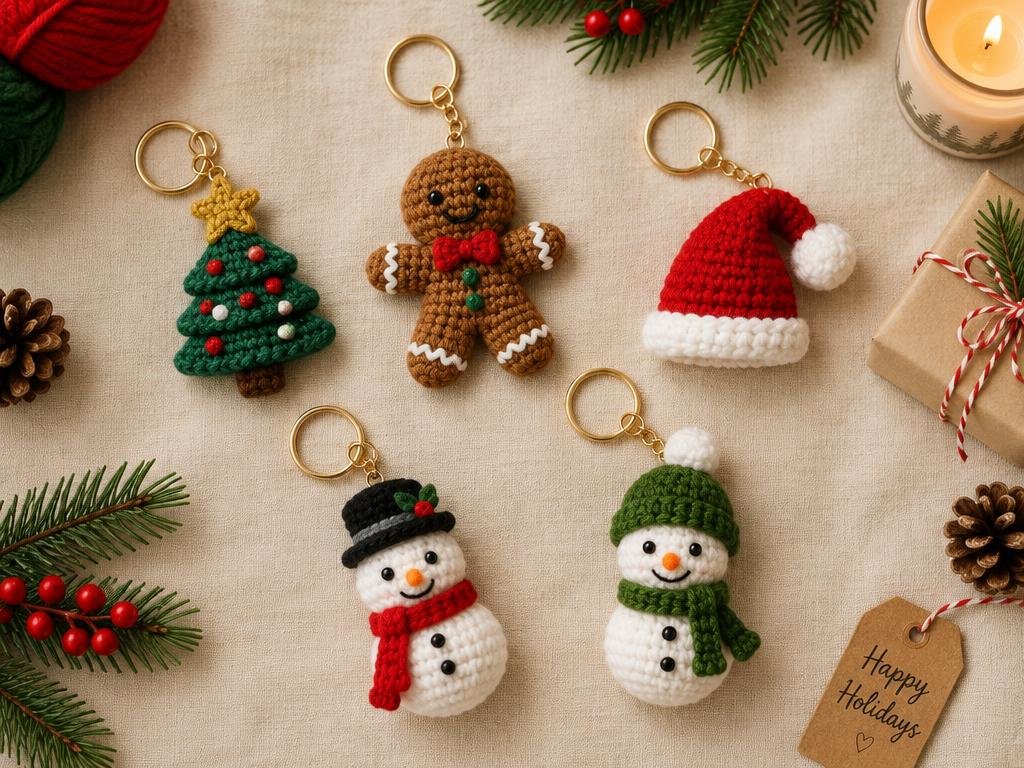 Holiday Designs crochet keychains